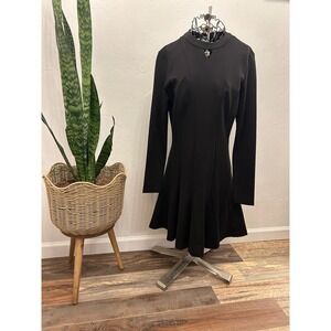 Nicole Miller Collection Black Long Sleeve Mini Dress Keyhole Mock Neck Small